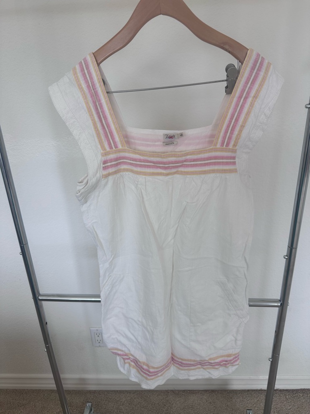 Fidelity White Top with Pink and Yellow Stripes